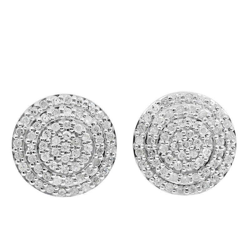 1ctw Pavé Diamond Sterling Silver Round Stud Earrings