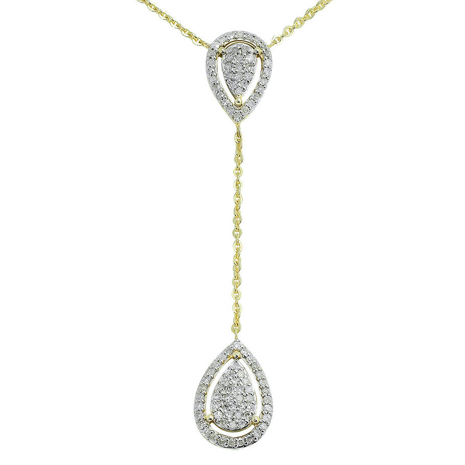 1/3 ctw Round Diamond Drop Pear Halo Pendant Necklace in 14K Yellow Gold