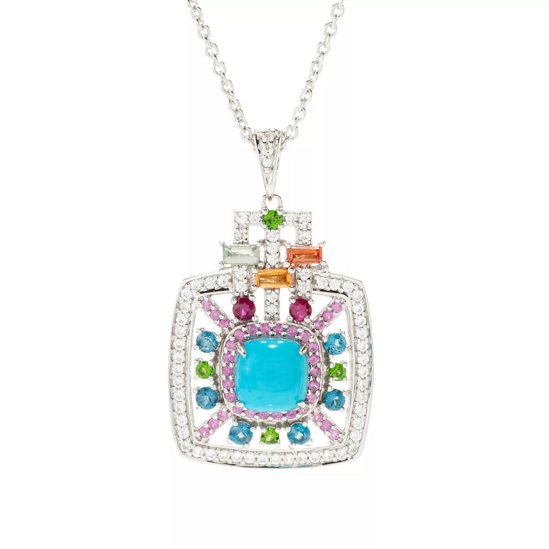 Turquoise & Multi Gemstone Sterling Silver Pendant with Chain Sterling Silver