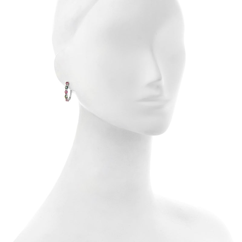 1" 3.0ctw Multi Colors Of Tourmaline & White Zircon Hoop Earring