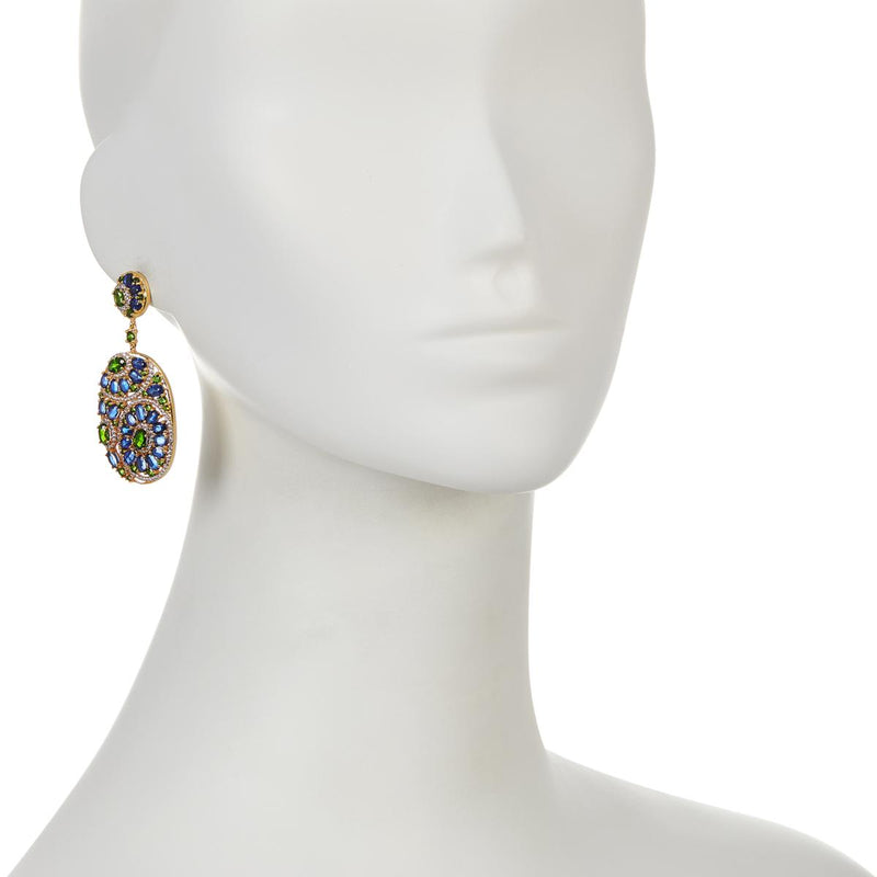 Blue Kyanite & Chrome Diopside Multi Gemstone Gold Plate Earring
