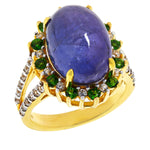 Gold-Plated Tanzanite, Chrome Diopside and Zircon Gemstone Ring