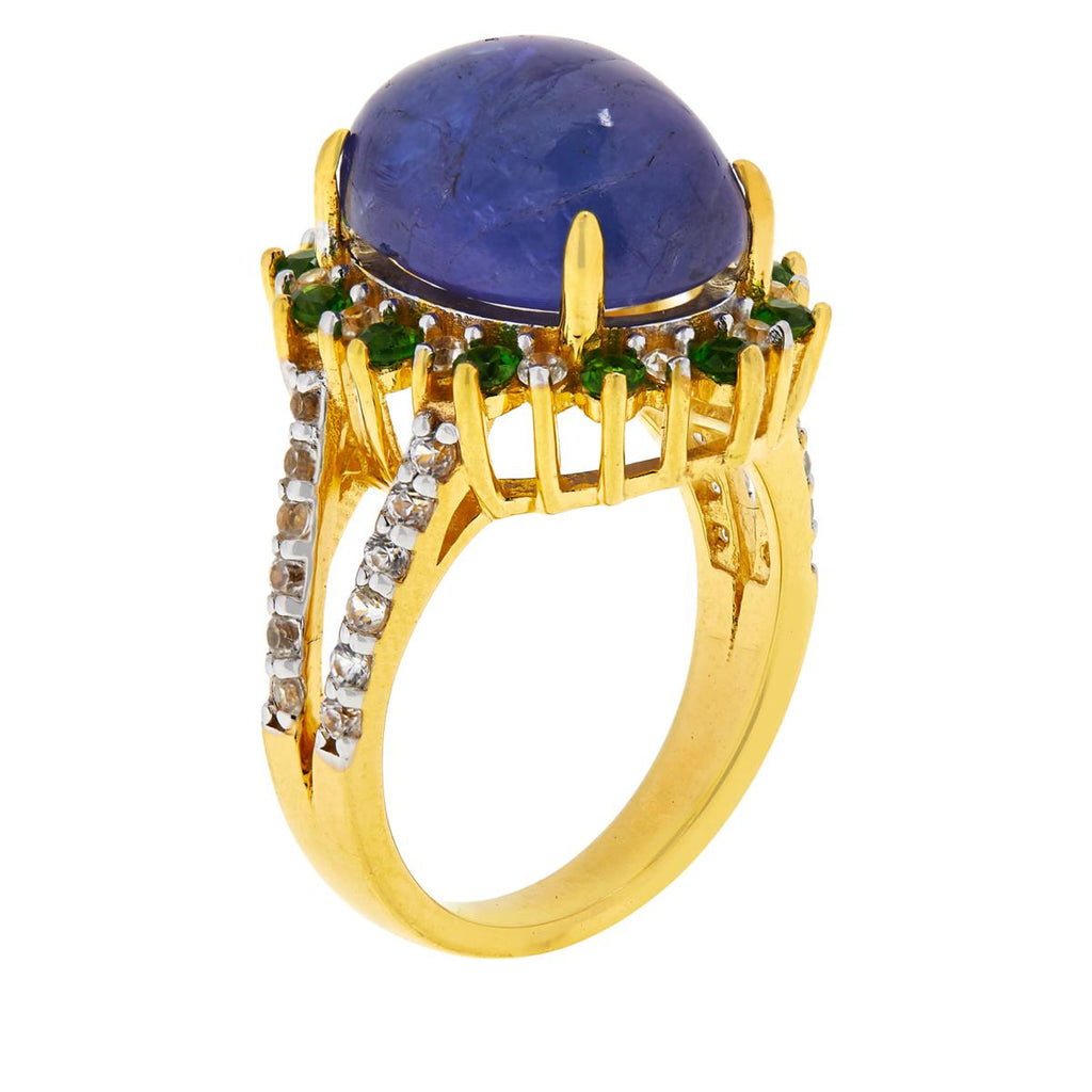Gold-Plated Tanzanite, Chrome Diopside and Zircon Gemstone Ring