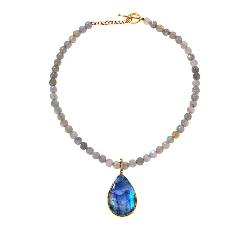 Gold-Plated Gemstone Enhancer Pendant with Beaded Necklace
