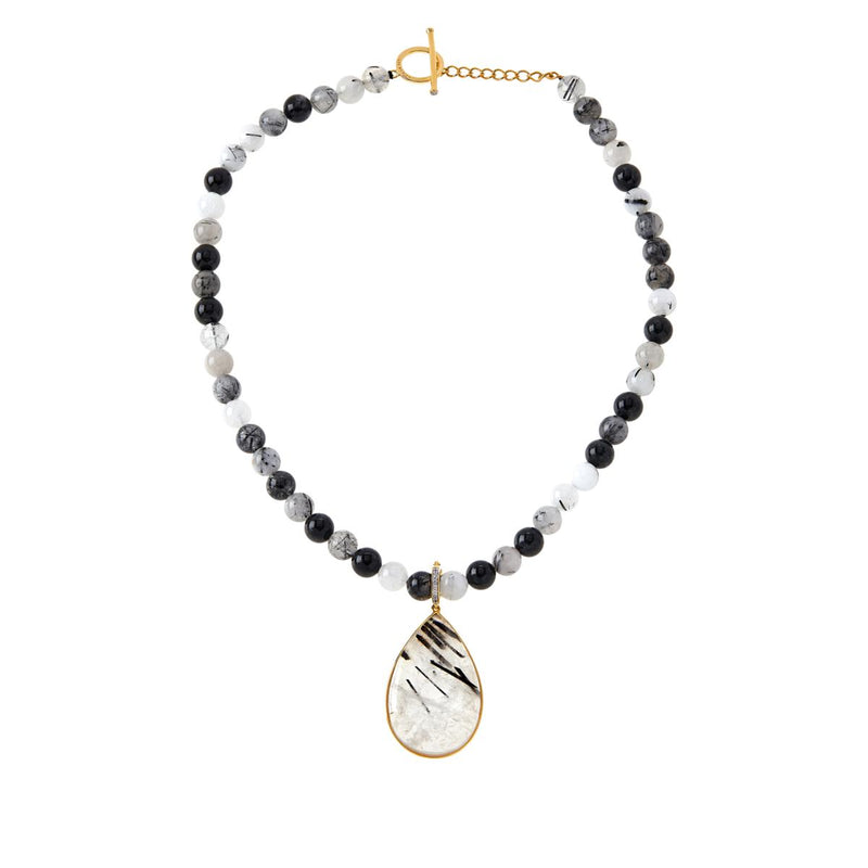 Gold-Plated Gemstone Enhancer Pendant with Beaded Necklace