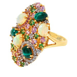 Opal, Pink Sapphire, Malachite, Tsavorite and Multigem Gold-Plated Ring