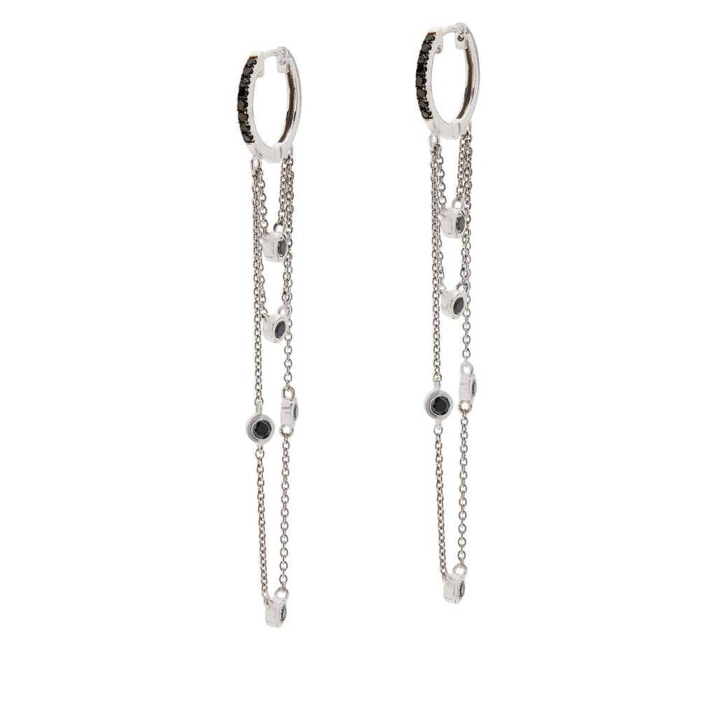 0.74ctw Colored Diamond Chain Drop Huggie Hoop Earrings Sterling Silver