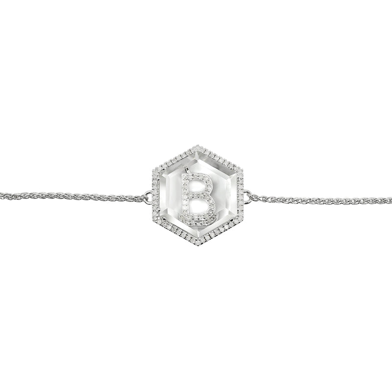 Diamond Initial and Quartz Adjustable Slide Bolo Bracelet Sterling Silver