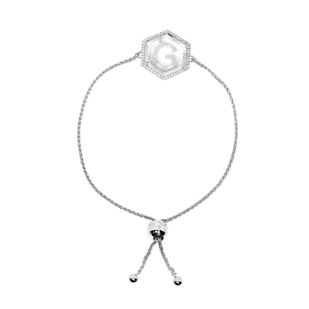 Diamond Initial and Quartz Adjustable Slide Bolo Bracelet Sterling Silver