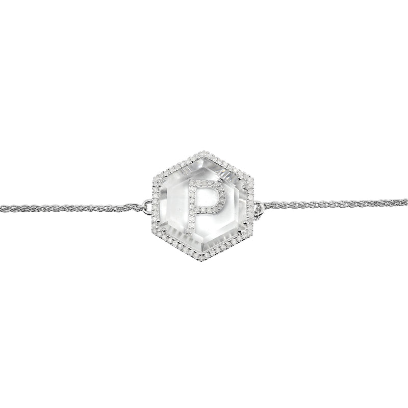 Diamond Initial and Quartz Adjustable Slide Bolo Bracelet Sterling Silver