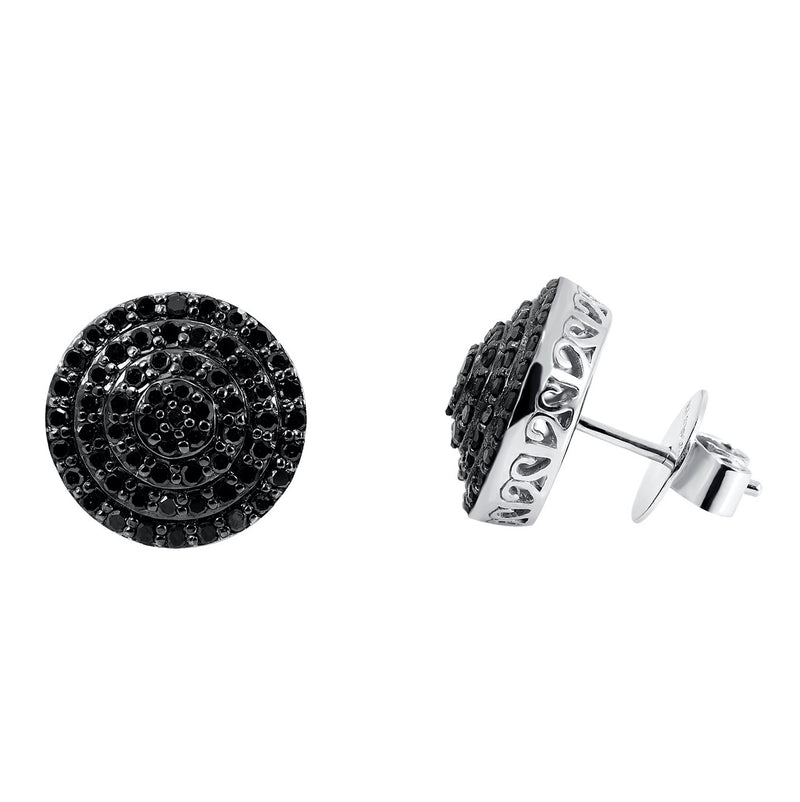 0.08 Carat Sterling Silver Black & White Diamond Stud Earrings - Micropave Setting (1 Piece)