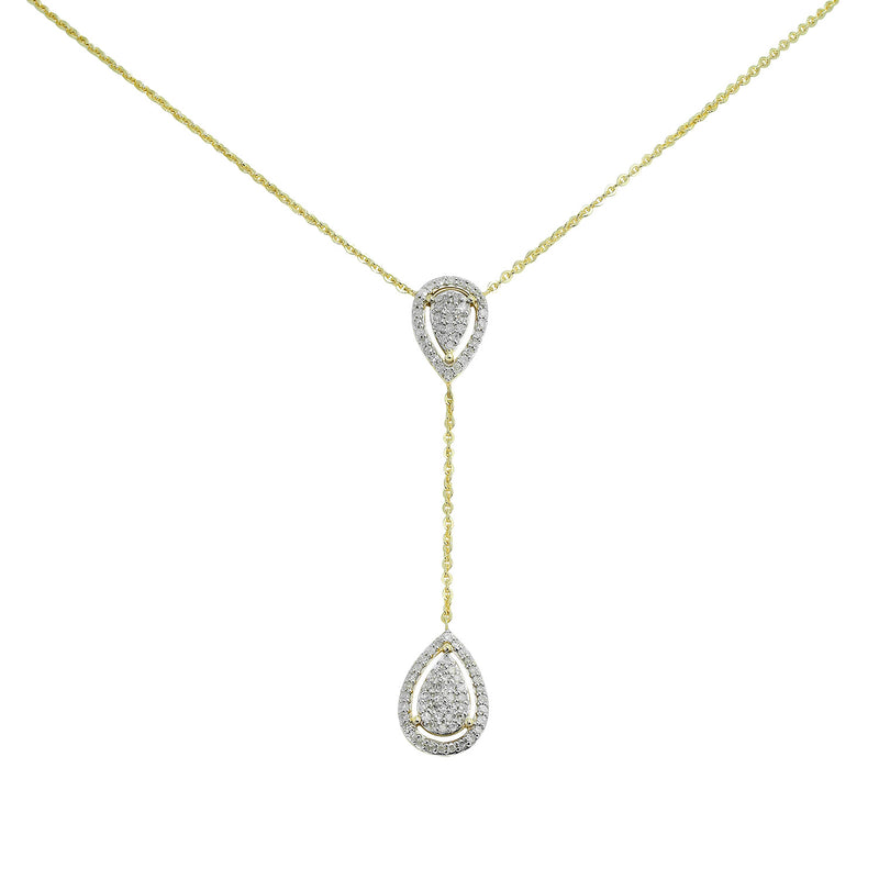 1/3 ctw Round Diamond Drop Pear Halo Pendant Necklace in 14K Yellow Gold