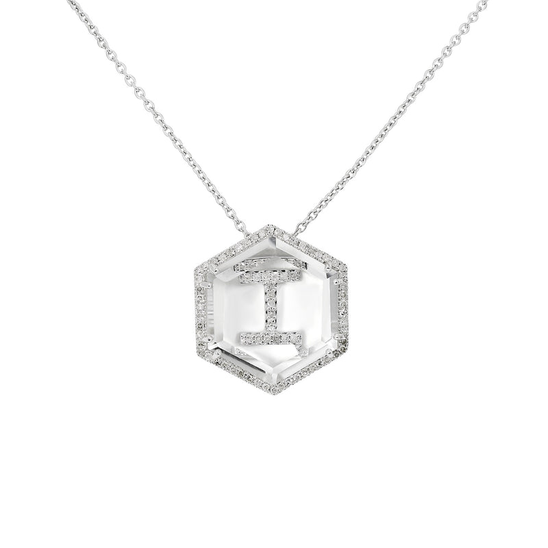 Diamond Initial and Quartz Pendant Necklace Sterling Silver