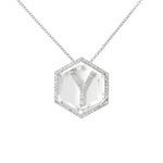 Diamond Initial and Quartz Pendant Necklace Sterling Silver