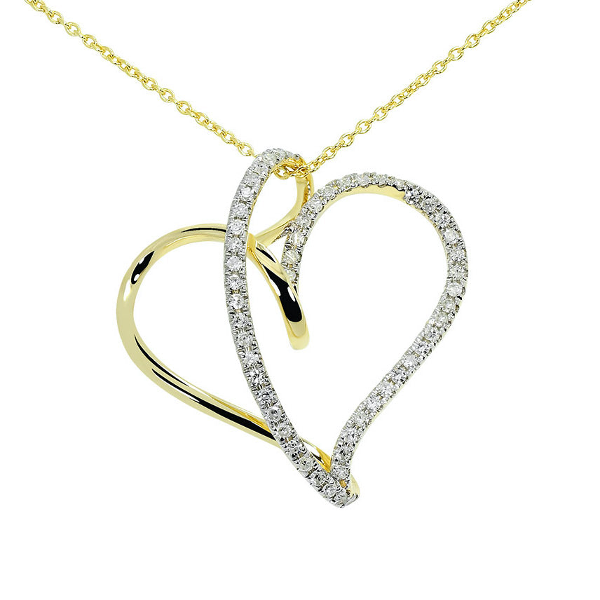 1/5 Ct Diamond 14K Gold Swirl Heart Pendant In Choice of Yellow or Rose Gold