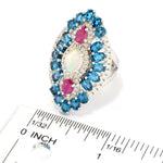 Ethiopian Opal, London Blue Topaz & Ruby Ring Sterling Silver