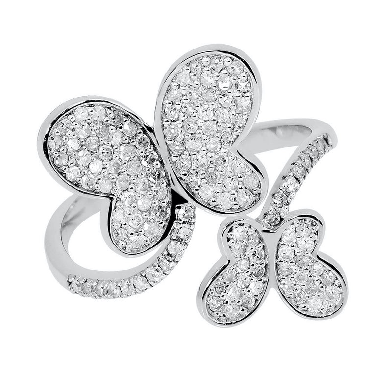 1/2 Ct Diamond Double Butterfly Ring 14K White Gold