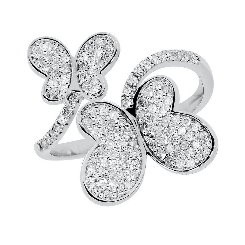 1/2 Ct Diamond Double Butterfly Ring 14K White Gold