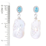 1.5" 18 x 24mm Natural Zircon & Freshwater Cultured Pearl Drop Earrings Sterling Silver