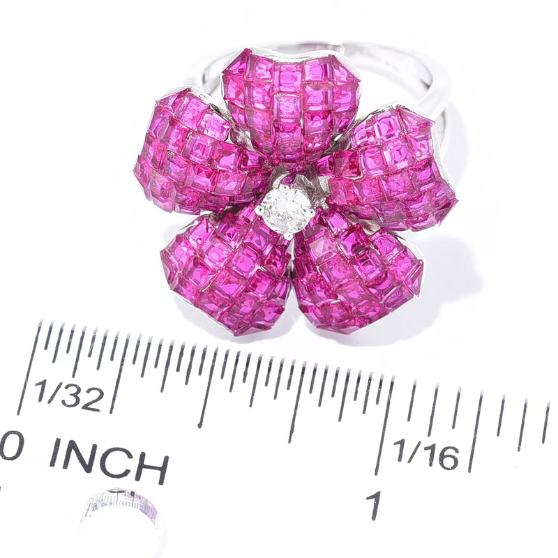 4.59 DEW Simulated Ruby Invisible Set Flower Ring