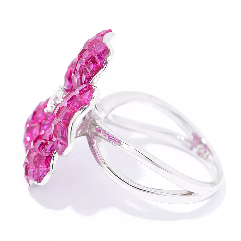 4.59 DEW Simulated Ruby Invisible Set Flower Ring