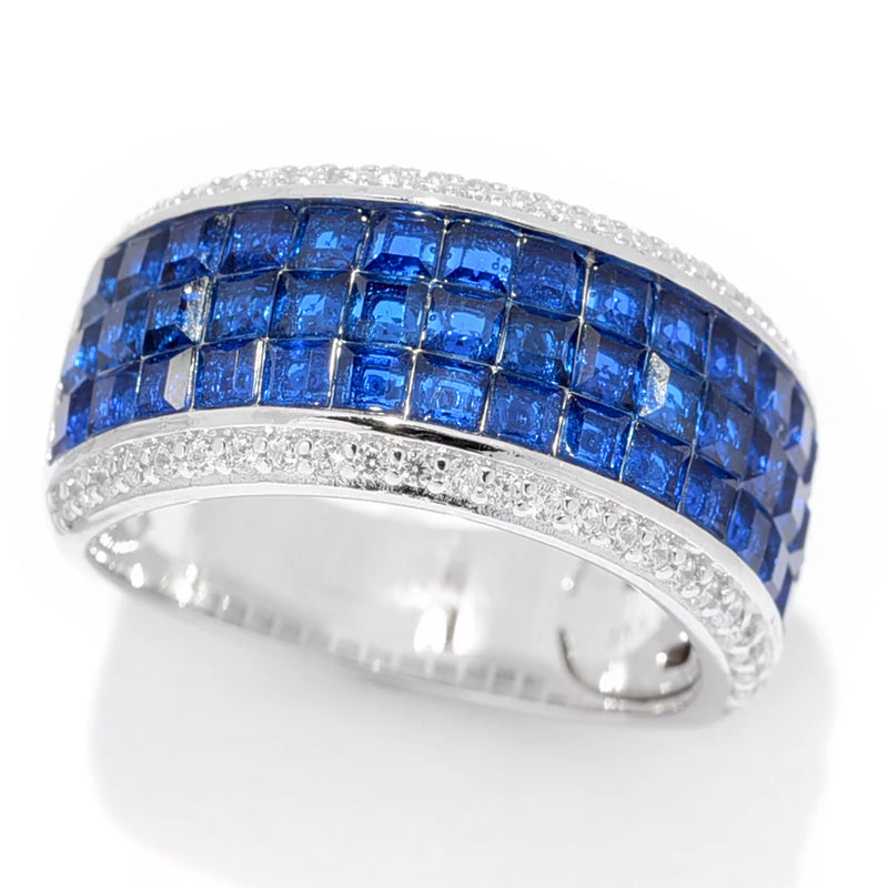 Invisible Set Simulated Blue Sapphire Gemstone Eternity Band Ring