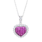 Sterling Silver Simulated Diamond & Simulated Ruby Heart Pendant
