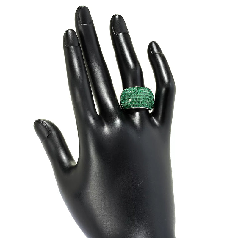 5.14ctw Simulated Emerald Domed Band Ring Sterling Silver