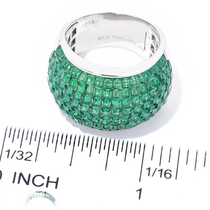 5.14ctw Simulated Emerald Domed Band Ring Sterling Silver