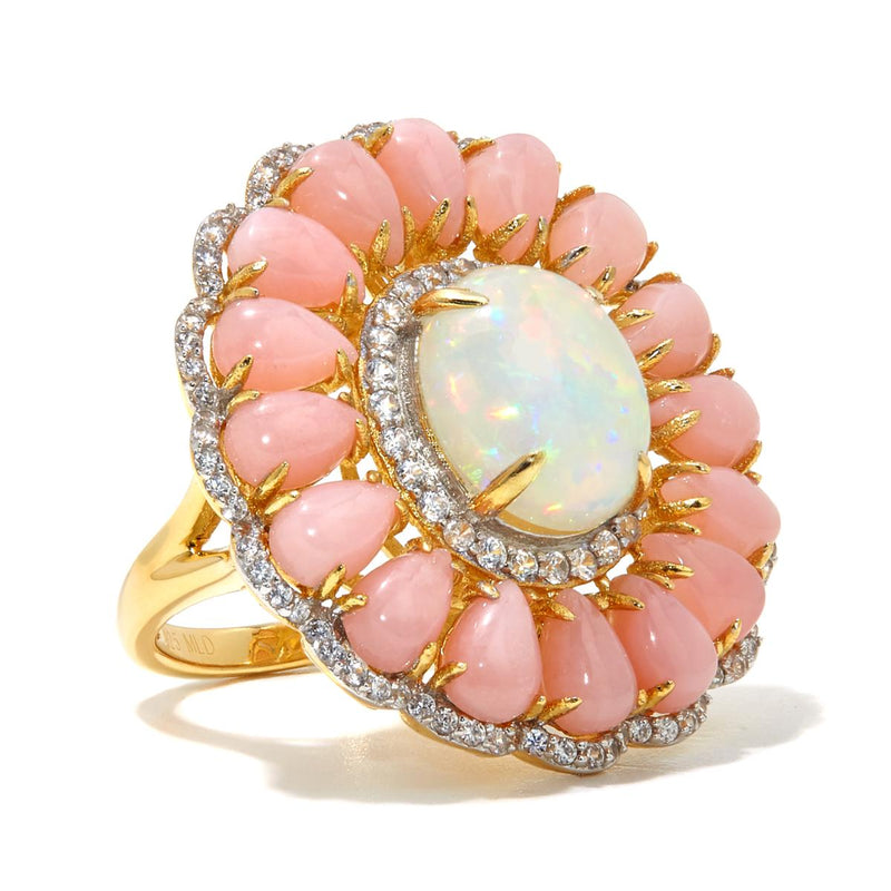 Choice of 12x10 Ethiopian Opal, Pink Opal / Black Spinel and White Zircon Ring