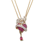 Ruby & White Zircon Gemstone Heart Shape Vermeil Pendant with Double Chain