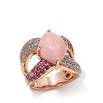 Rose Vermeil 14x9mm Pink Opal, Rhodolite and White Zircon Accents Ring Sterling Silver