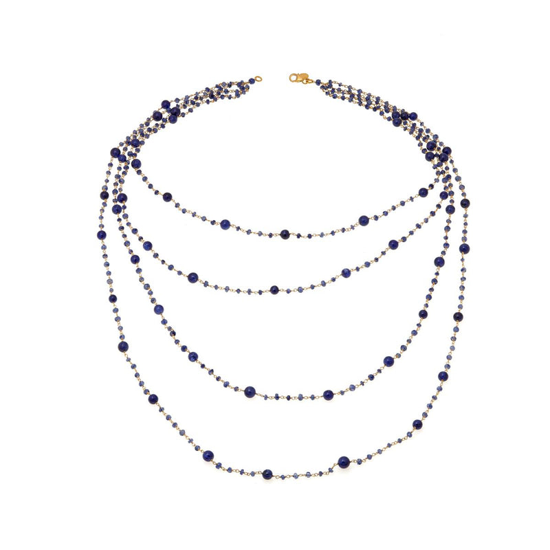 Multi Strand Blue Sapphire Beaded 22" Vermeil Necklace