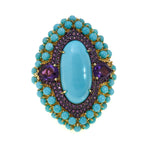 23.55ctw Turquoise, Amethyst and White Zircon Statement Ring Yellow Vermeil Sterling Silver