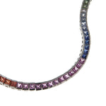 7" Princess Cut Multi Sapphire Gemstone Tennis Line Bracelet Sterling Silver