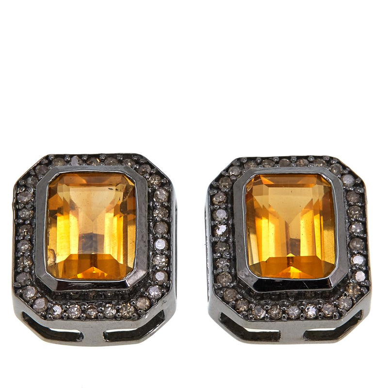 Choice of Gemstone with Champagne Diamond Stud Earring