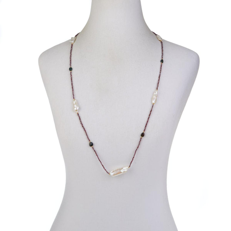 36" Labradorite Beaded Necklace with Black Opal & Cultured Pearls