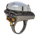 Rainbow Moonstone Multi Gemstone Black Rhodium Sterling Silver Ring