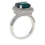 Created Emerald and White Zircon Engagement Ring Sterling Silver