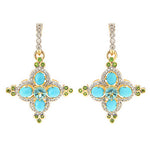 1.5" Turquoise Apatite & Multi Gemstone Flower Earring Yellow Vermeil Sterling Silver