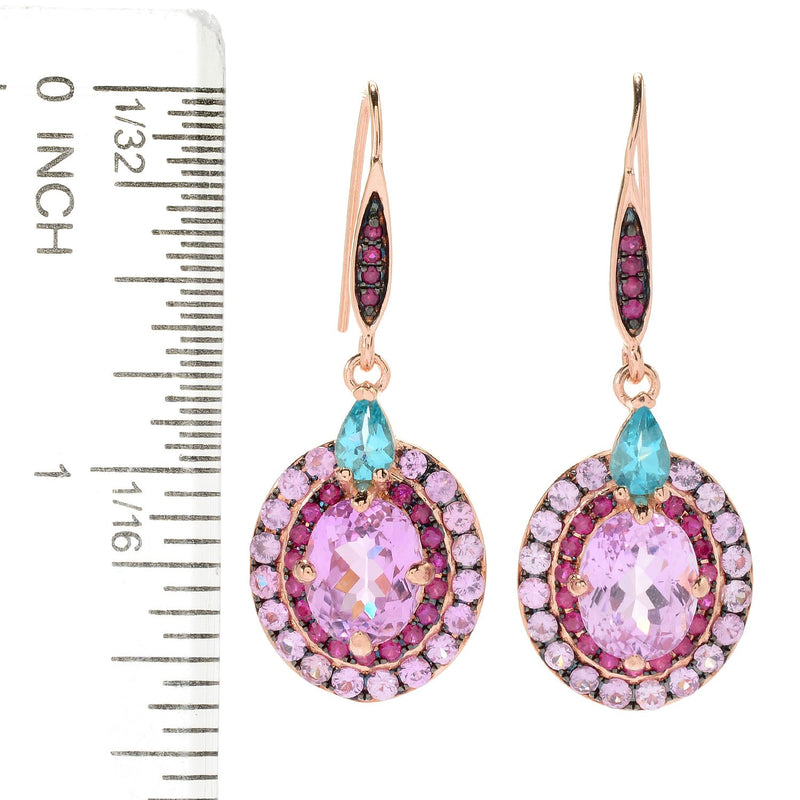 Rose Vermeil 1.5" 10.31ctw Kunzite & Multi Gemstone Halo Drop Earrings