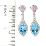 1.5" Blue Topaz and Pink Sapphire Gemstone Drop Earring Sterling Silver