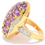 Choice of Oval Cut Amethyst or Swiss Blue Topaz Gemstone & White Zircon Dome Ring Sterling Silver