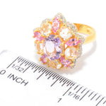 6.39ctw Pink Sapphire, Amethyst & Gemstone Flower Vermeil Ring