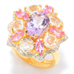 6.39ctw Pink Sapphire, Amethyst & Gemstone Flower Vermeil Ring