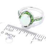 10 x8mm Oval Ethiopian Opal & Multi Gemstone Halo Sterling Silver Ring