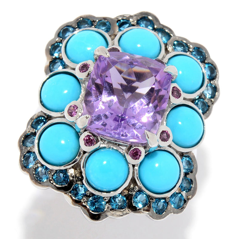 Amethyst & Turquoise Multi Gemstone Ring