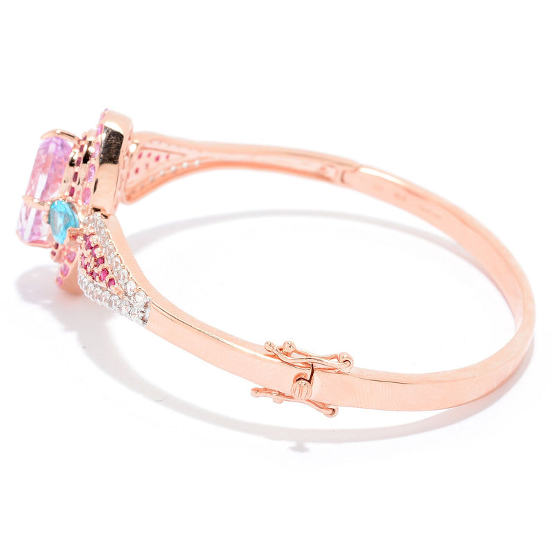 Kunzite, Pink Sapphire Ruby & Apatite Gemstone Rose Vermeil Sterling Silver Bracelet