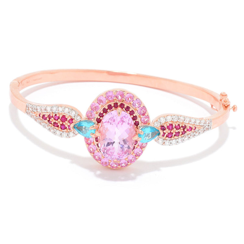 Kunzite, Pink Sapphire Ruby & Apatite Gemstone Rose Vermeil Sterling Silver Bracelet