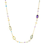 36" Cultured Pearl & Multi Gemstone Station Gold Plated Necklace